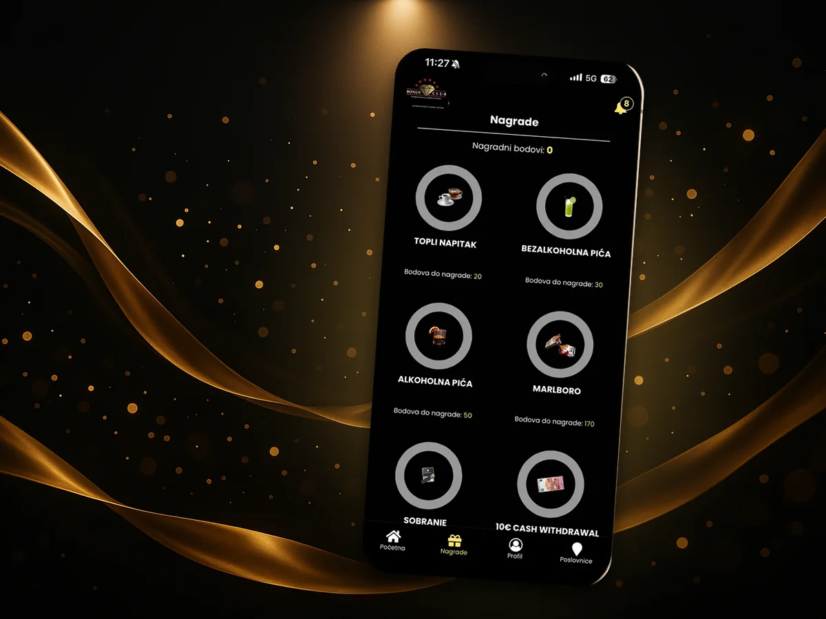 Max Bonus Club rewards screen on a phone floating over flowing golden ribbons