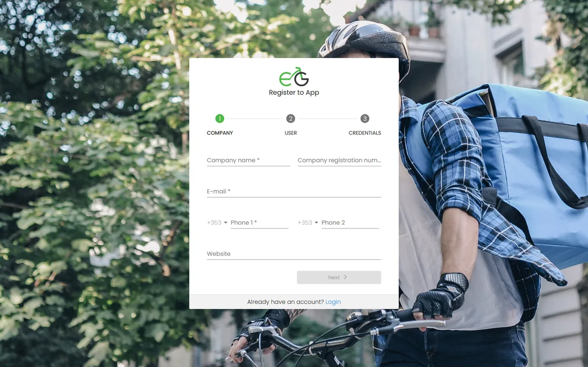 EcoGofer web platforma — čarobnjak za registraciju tvrtke u tri koraka: tvrtka, korisnik, pristupni podaci