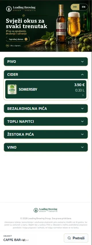 Digitalni cjenik za goste prikazan nakon skeniranja QR koda u ugostiteljskom objektu